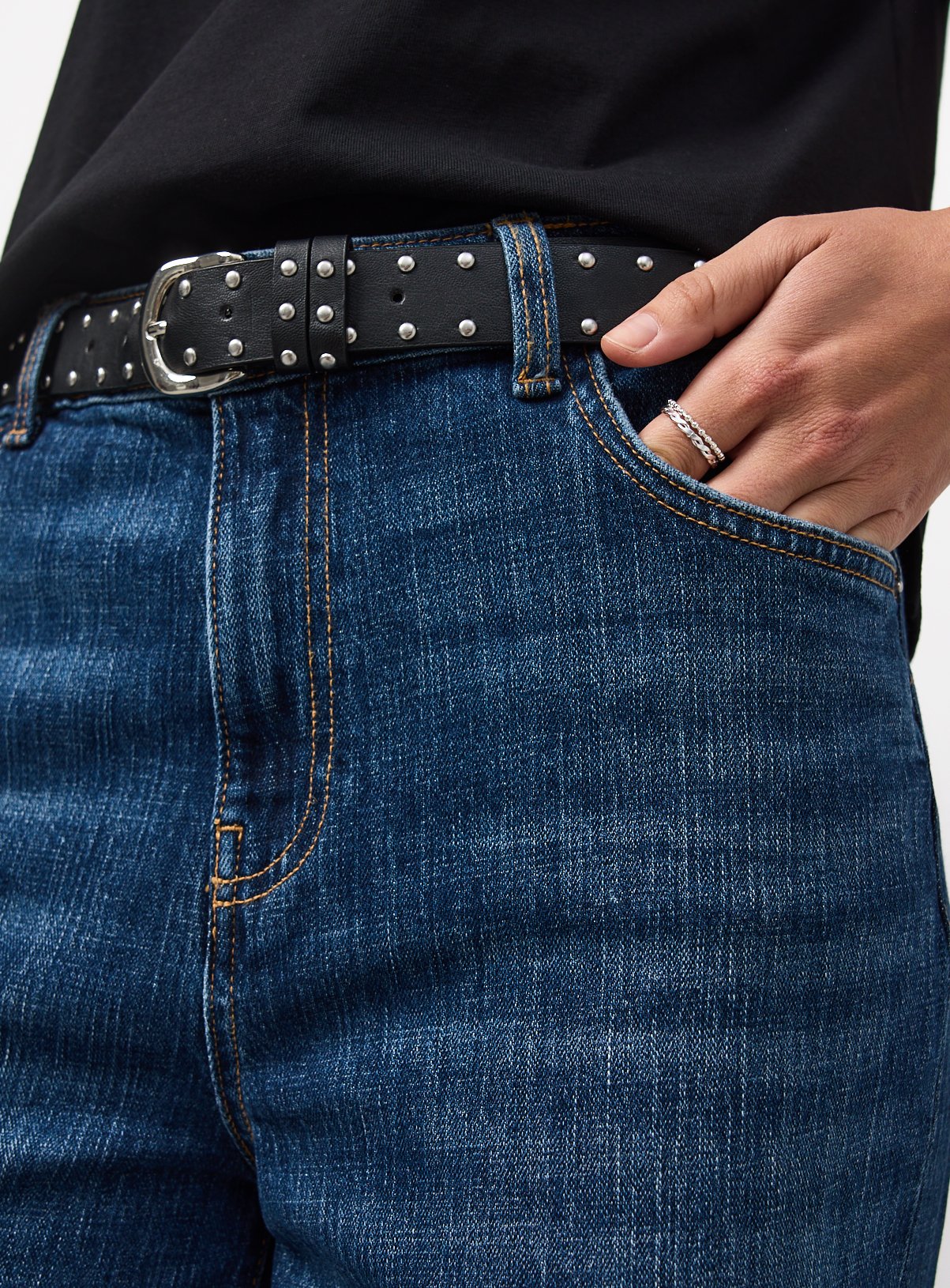 Dark Denim Belted Relaxed Flare Jeans 12L - Image 3 thumbnail